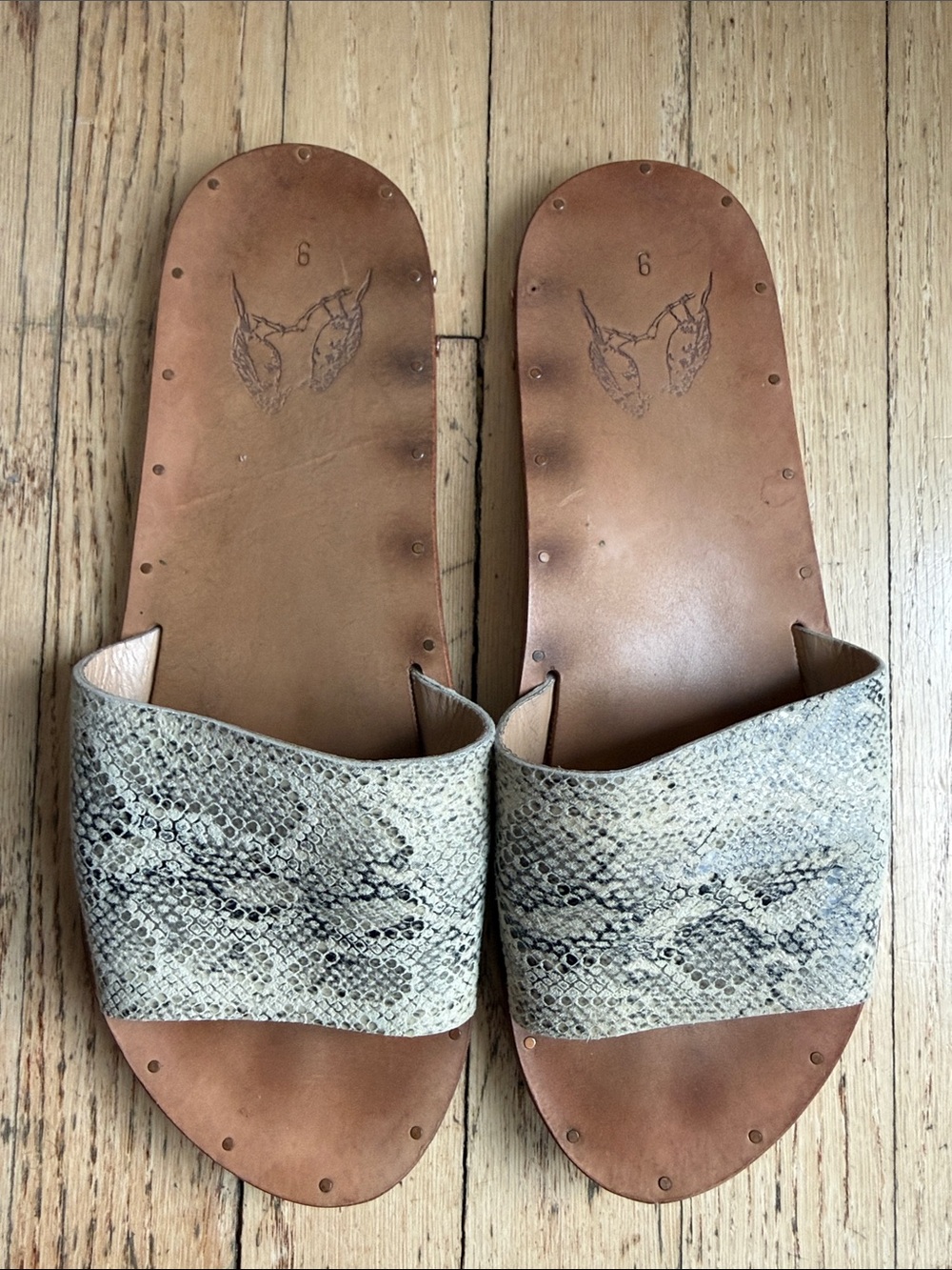 Beek Mockingbird Leather Snake Sandal Size 9